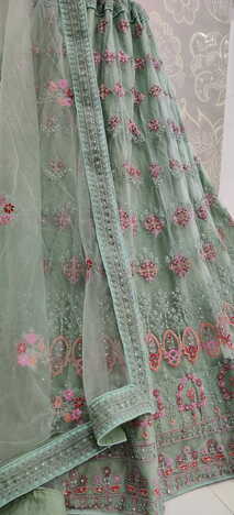 Dazzling Sea Green Color Bridal Wear Net Embroidered Multi Thread Work Lehega Choli