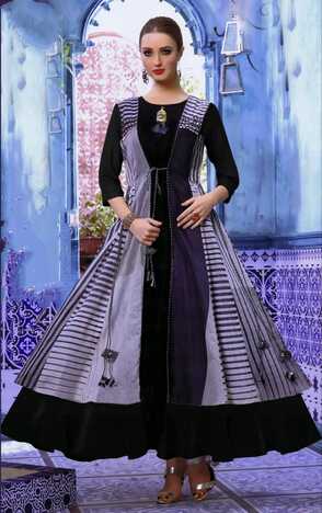 Sensational Black Color Rayon Digital Printed Full Stitched Kurti For Festive Wear