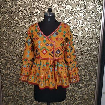 Winning Mustard Color Muslin Embroidered Full Stitched Top