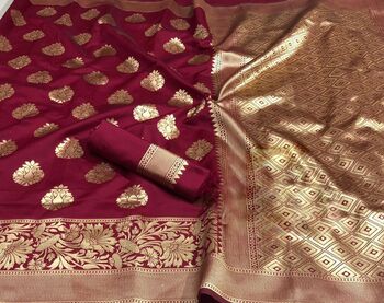 Maroon Colour Banarasi Silk Saree Design Online For Women