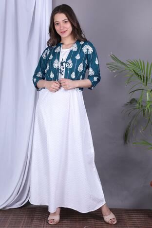 Artistic Blue Color Full Stitched Sequence Embroidered Work Rayon Jacket With Gown Design