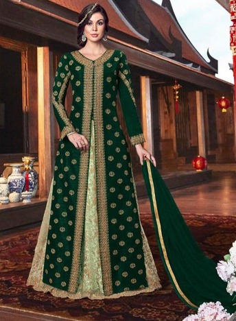 Green Color Tussar Silk Embroidered Work Salwar Suit For Function Wear