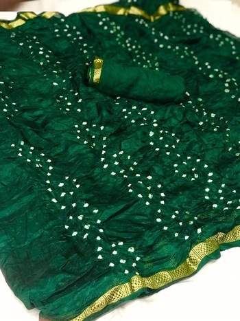 Function Wear Dark Green Art Silk Bandhej Printed Saree