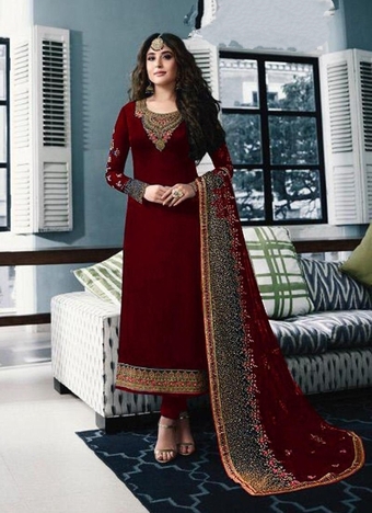 Remarkable Red Color Faux Georgette Embroidered Stone Work Salwar Suit For Party Wear