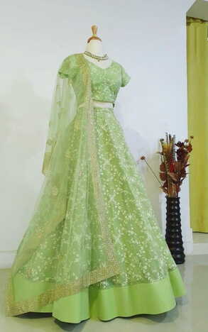 Wonderful Light Green Color Net Embroidered Thread Work Wedding Wear Lehenga Choli