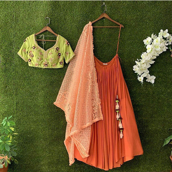 Stunning Orange Color Crape Thread Work Lehenga choli For Women