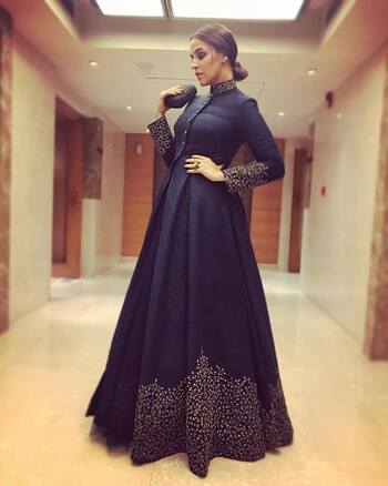 Lovely Navy Blue Color Silk Heavy Embroidered Semi Stitched Gown