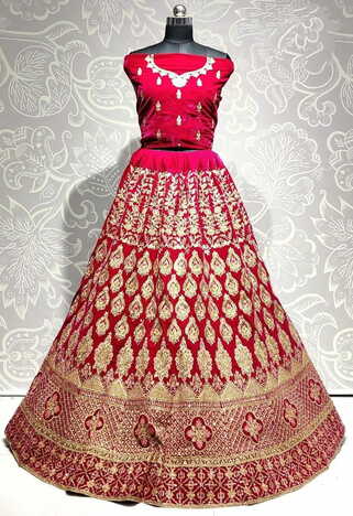 Attractive Wear Pink Color Embroidered Thread Zari Diamond Soft Velvet Lehenga Choli For Women