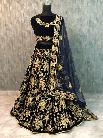 Classic Taffeta Velvet Silk Designer Embroidered Work Lehenga Choli