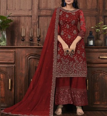 Red Color Net Function Wear Embroidered Work Salwar Suit Design