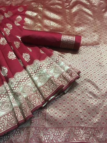 Maroon color Banarasi Silk Base Saree With Blouse Design Online