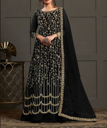 Black Color Net Embroidered Work Function Wear Salwar Suit