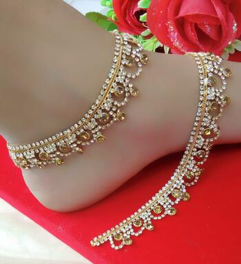 Unique Yellow & White American Diamond Artificial Anklet Set KLP348