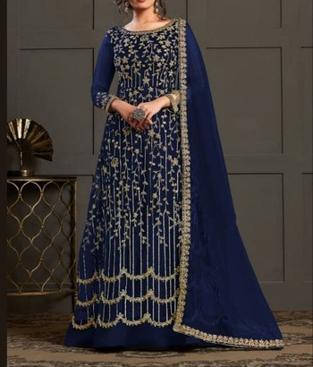 Blue Color Embroidered Work Designer Net Salwar Suit