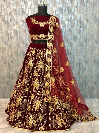 Classic Taffeta Velvet Silk Designer Embroidered Work Lehenga Choli