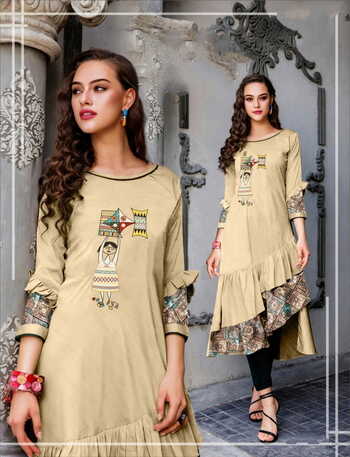 Striking Cream Color Full Stitched Cotton Printed Digital Kurti For Function Wear