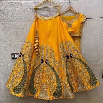 Lavishing Yellow Color Designer Raw Silk Embroidered Work Wedding Wear Lehenga Choli