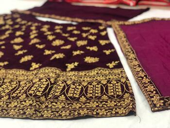 Noble  Wine Color Velvet Designer Embroidered Work Function Wear Lehenga Choli