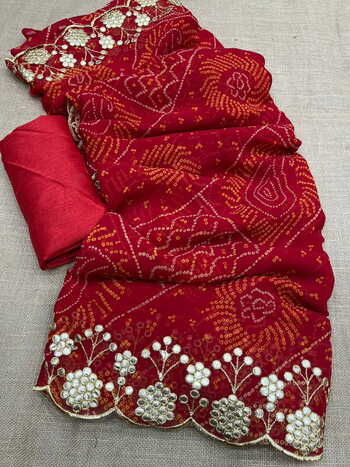 Trendy Designer Georgette Function Wear Bandhej Saree