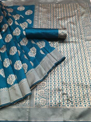 Banarasi Silk Saree Rama color Silk base Saree For Women