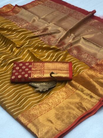 Classic Mustard Banarasi Silk All Over Zari Weaving Saree