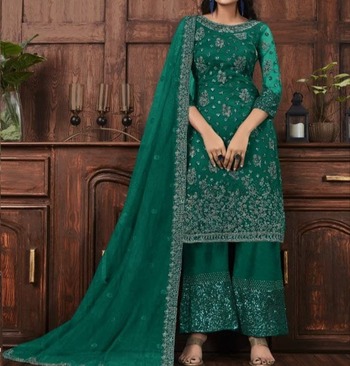 Rama Green Color Sequence Coding Net Design Salwar Suit