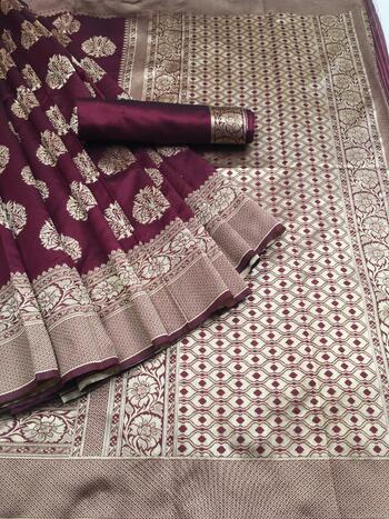 Coffee Brown color Banarasi Silk base Saree with blouse for women