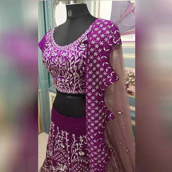 Wondrous Purple Color Festive Wear Silk Taffeta Design Zari Embroidered Thread Work Lehenga Choli