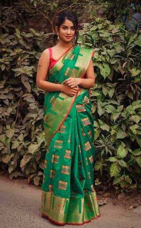 Fashionable Rama Green Color Banarasi Silk Silver Designer All Over Zari Fancy Saree Blouse For Function Wear