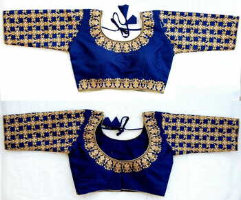 Beautiful Navy Blue Fentam Silk Embroidered Work Readymade Blouse