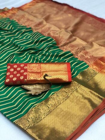 Wedding Wear Green Banarasi Silk All Over Weaving Zari Saree