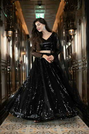 Energetic Black Color Party Wear Net Sequence Work Lehenga Choli