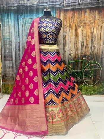 Fantastic Navy Blue Color Festive Wear Brocade Banarasi Designer Lehenga Choli