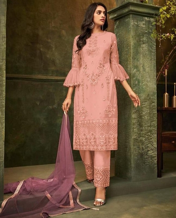 Pink Colour Net With Embroidered Work Semi Stitched Salwar Suit