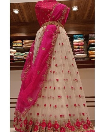 Rani Pink Wedding Wear Organza Multi Thread Work Lehenga Choli