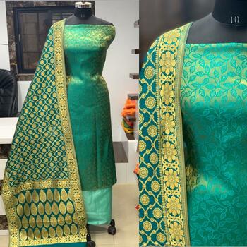 Jazzy Rama Green Banarasi Jaquard Salwar Kameez For Wedding Wear