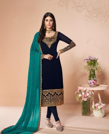 Party Wear Navy Blue Colour Georgette Salwar Suit Design Online
