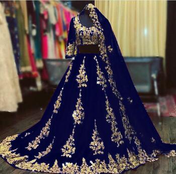 Dashing Navy Blue Color Festival Wear Georgette Embroidered Work Lehenga Choli For Women