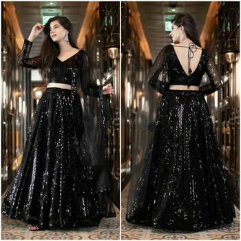 Energetic Black Color Party Wear Net Sequence Work Lehenga Choli