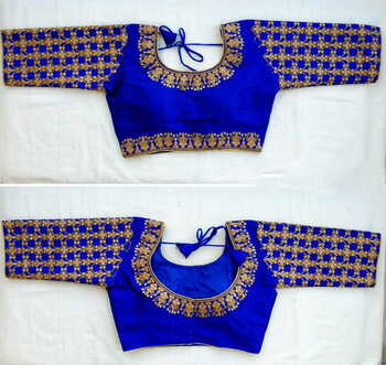 Party Wear Royal Blue Silk Embroidered Work Readymade Blouse
