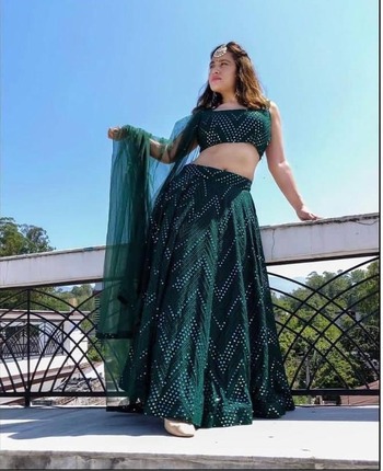 Bottle Green Occasion Wear Sequence Work Georgette Lehenga Choli