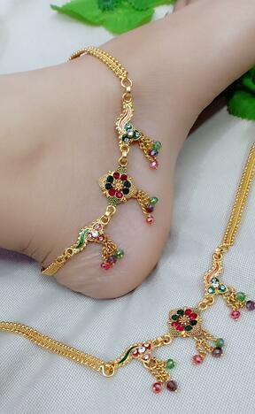 Brilliant Multi Colored Golden Artificial Anklet KLP445