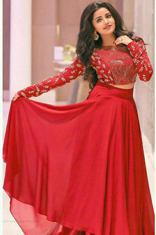 Distinguished Red Banglori Satin Silk Printed Lehenga Choli For Women