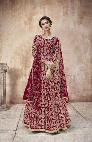 Red Color Net Occasion Wear Coding Work Salwar Suit