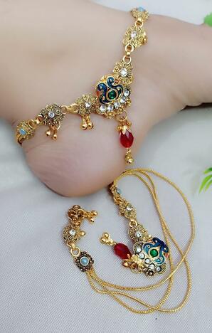 Pretty Red & Multi Colored Golden Imitation Anklet KLP448