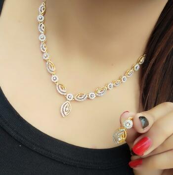 Beautiful Golden Artificial White American Diamond Necklace Set KLP433