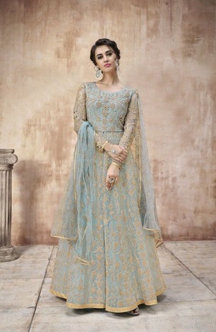 Sea Green Color Net Stone Work Function Wear Salwar Suit