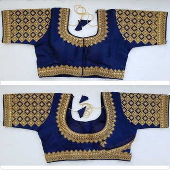 Beautiful Navy Blue Silk Zari Thread Readymade Blouse Design Online