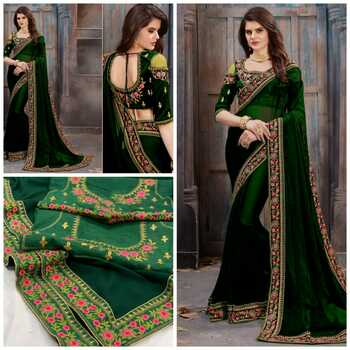 Absorbing Green Color Georgette Party Wear Multi Embroidered Work Border Saree Blouse