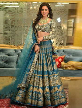 Skyblue Silk With Zari Digital Print Lehenga Choli Design Online